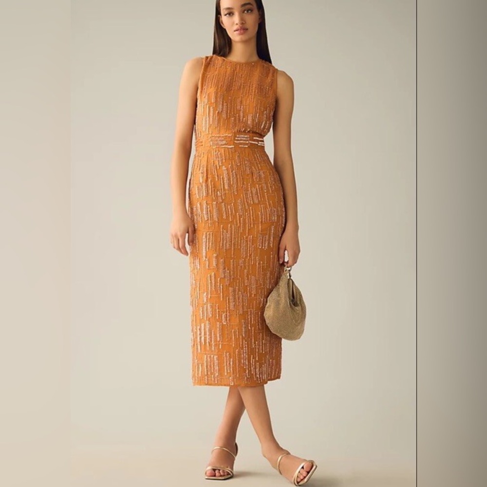 Mac Duggal Beaded Sleeveless Sheath Cocktail Dress Saffron Orange Size 16